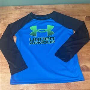Under Armour Kids Boys size 6 Longsleeve Tshirt- blue/black/lime, like new